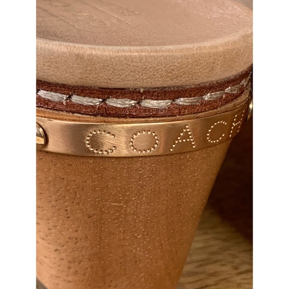 Vintage Coach Lee Sandal Signature Logo Cavas Wood Heel Patent Leather Women 8.5 - Picture 7 of 16